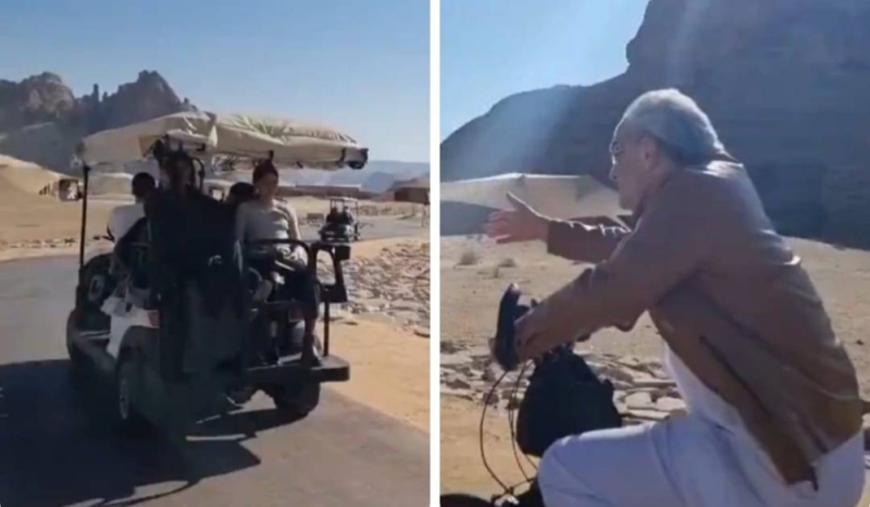 شاهد: الأمير الوليد بن طلال يقود دراجة هوائية ويطارد أحفاده بمدينة العلا