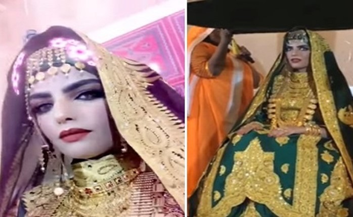 بالفيديو.. عروس سعودية ترتدي الذهب من رأسها حتى خصرها