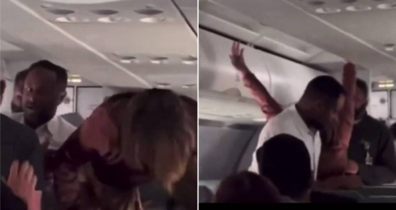 شاهد.. امرأة تثير الذعر على متن طائرة أمريكية وتردد: هناك شيطان حقيقي يريد قتل الجميع